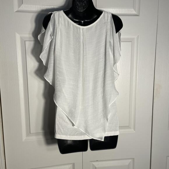 Apt 9 Shirt Women Petite Large White Layered Flowy Draped Fairy Paper White Top - Picture 4 of 10